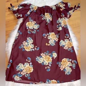 Xhiliration Maroon Floral Off the Shoulder Midi Dress Size Medium